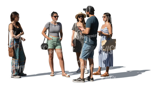 cut out group of five friends standing and talking