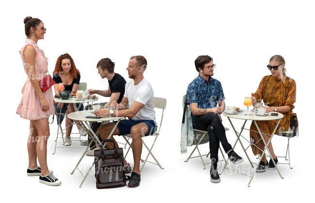 cut out restaurant scene with many different people eating and talking