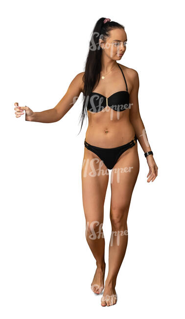cut out woman in a bathing suit opening a sauna door