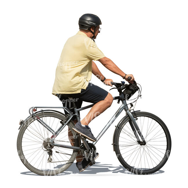 cut out older man riding in a bicycle