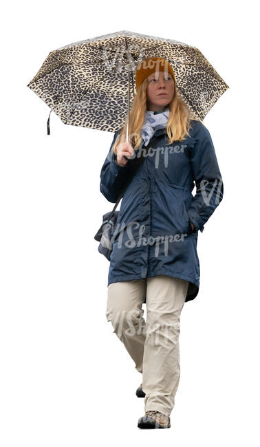 woman with an umbrella walking down the stairs