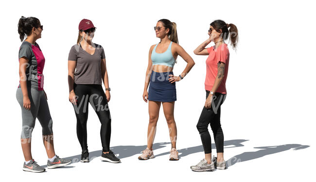 cut out four sporty women standig and talking
