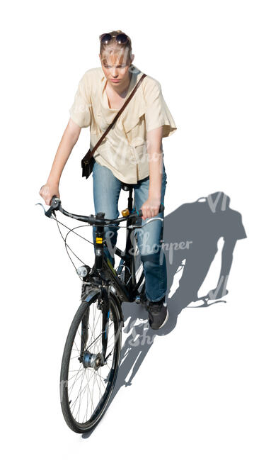top view of a woman riding a bike