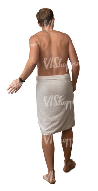 man wearing a spa towel opening a sauna door