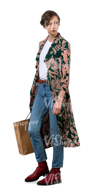 woman with a big shopping bag walking