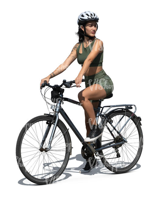 cut out sporty woman with a helmet riding a bike
