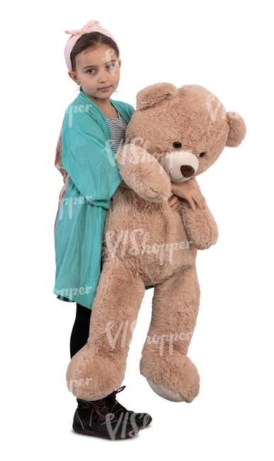little girl with a big teddy bear standing