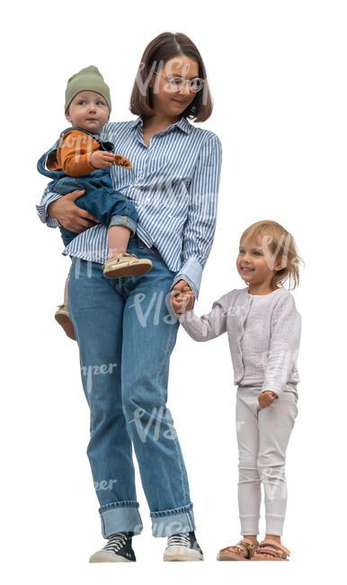 woman with two small children standing up on a balcony