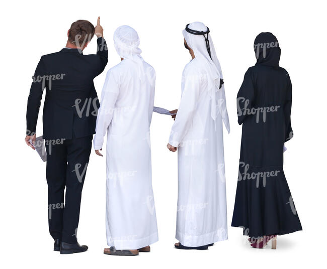 group of european and arab businessmen standing and talking