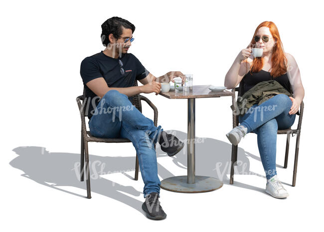 two people sitting outside in a cofeeshop