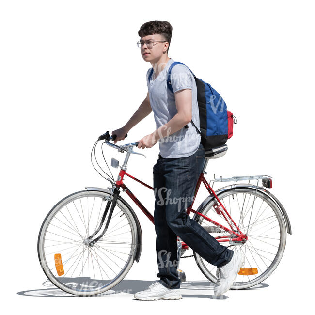 young man with a bike walking