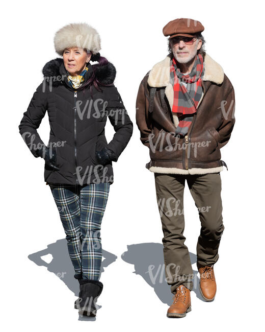 two old people walking in winter