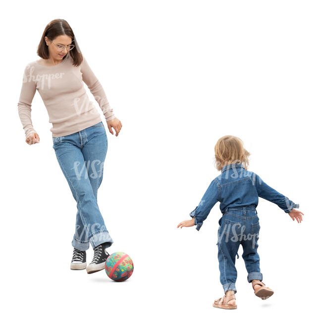mother and daughter playing football
