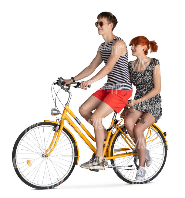 young woman and man riding a bike together