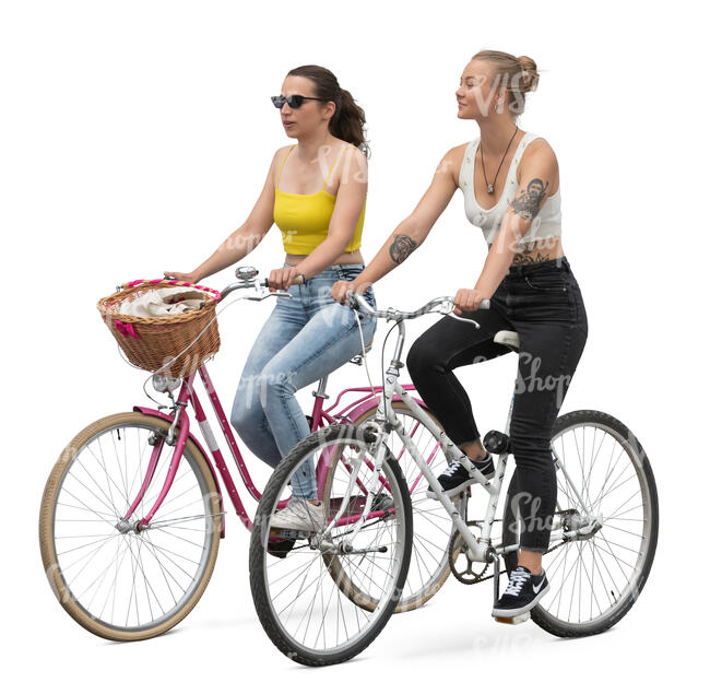 two women riding bikes side by side
