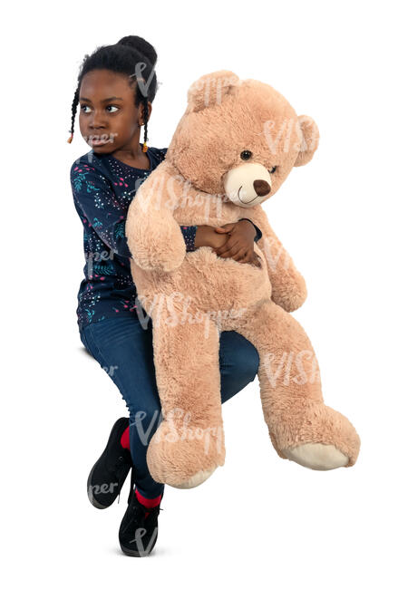 little black girl with a big teddy bear sitting