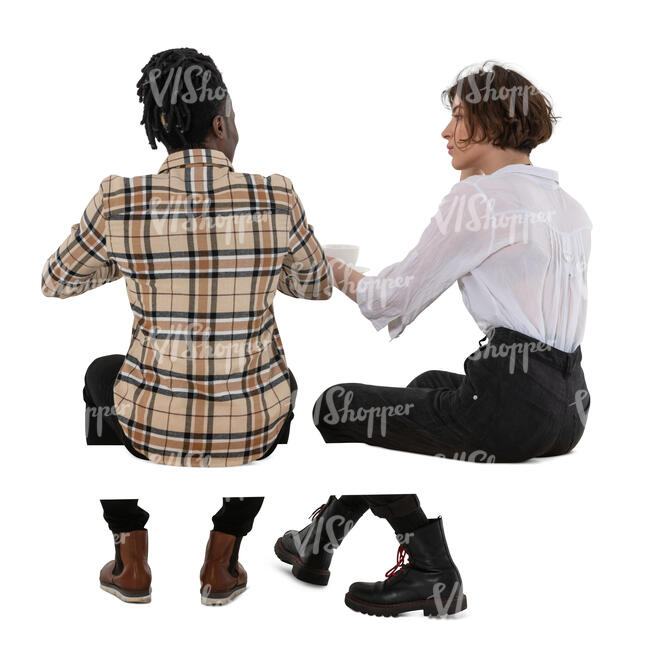 two people sitting behind a table seen from back angle