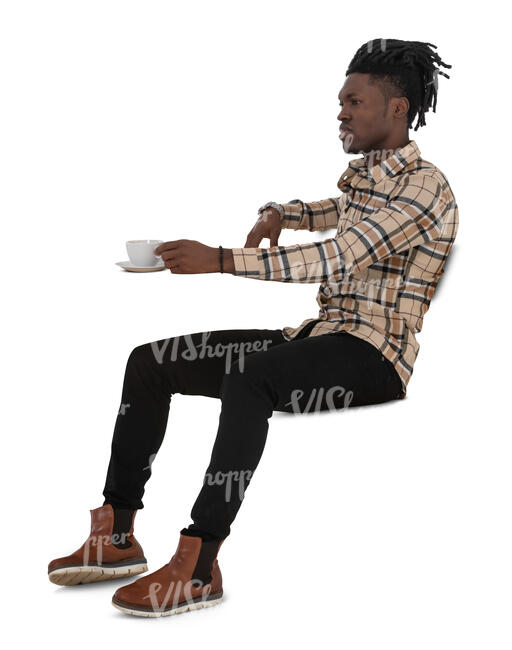 black man sitting a cafe and drinking coffee