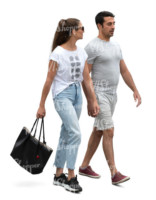 man and woman walking and talking