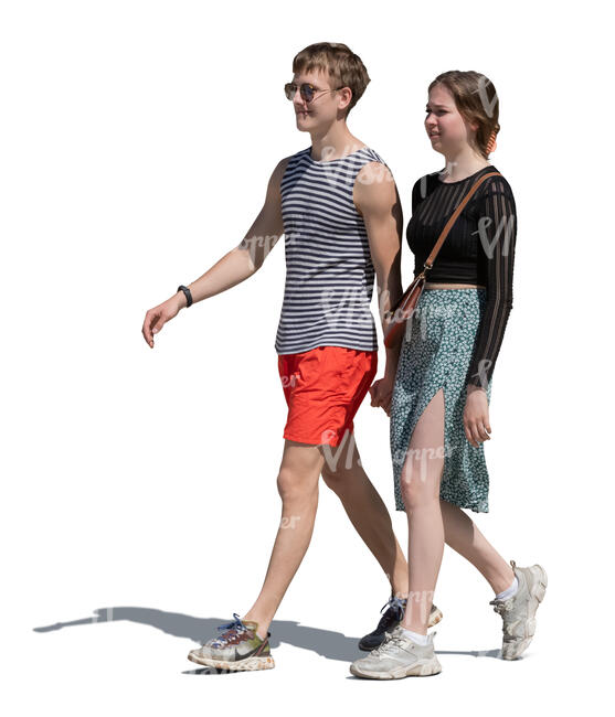 cut out teenage couple walking hand in hand