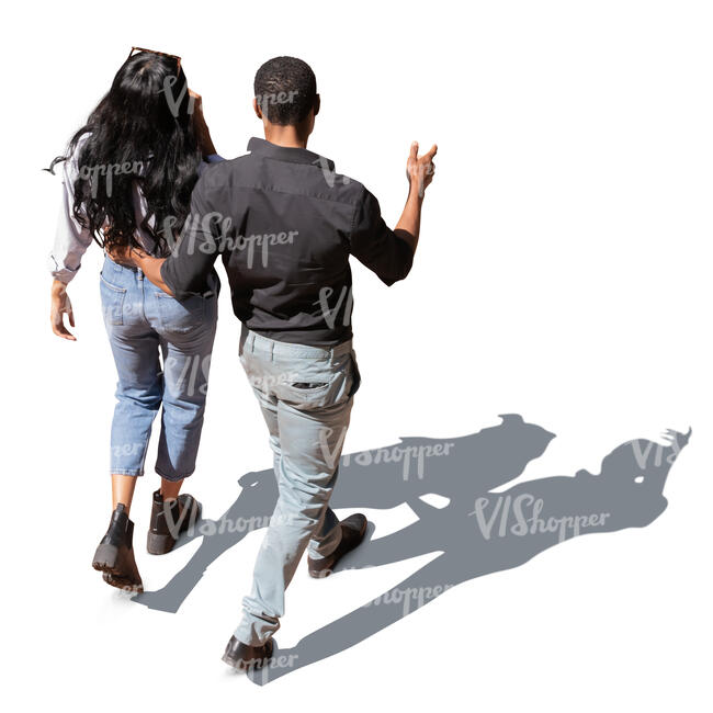 black couple walking seen from above