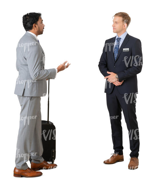 cut out businessman talking to a hotel receptionist