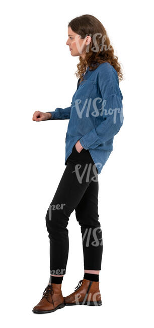 woman standing and leaning on a bar counter