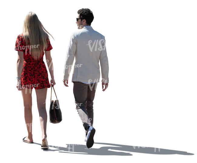 cut out backlit smart casual couple walking