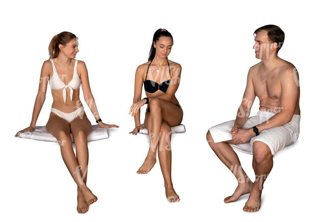 cut out group of three people relaxing in the sauna