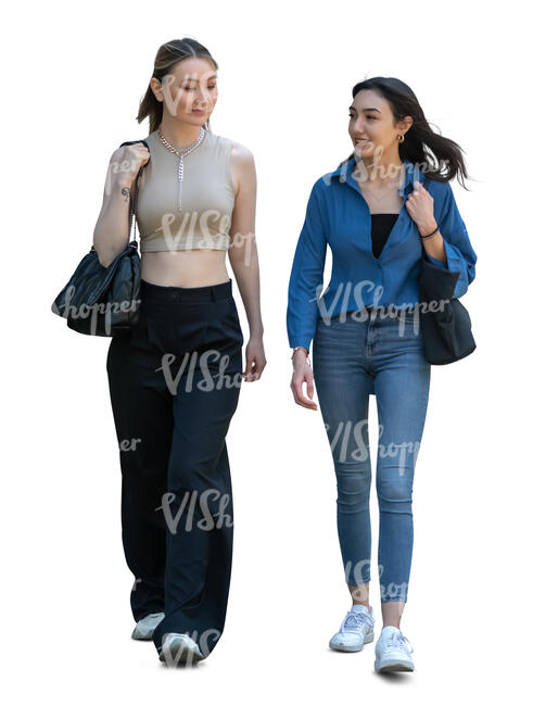 two cut out women walking side by side