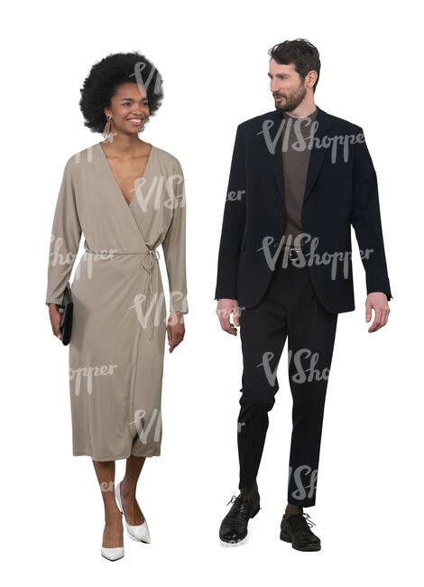 man and woman going to a party and talking