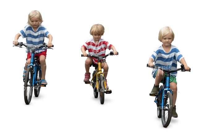 cut out group of three children riding bikes