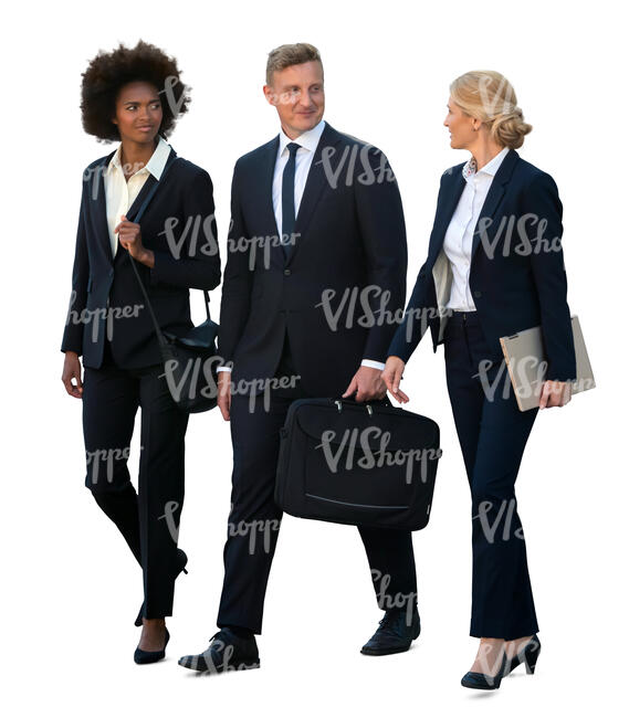 group of three businesspeople walking