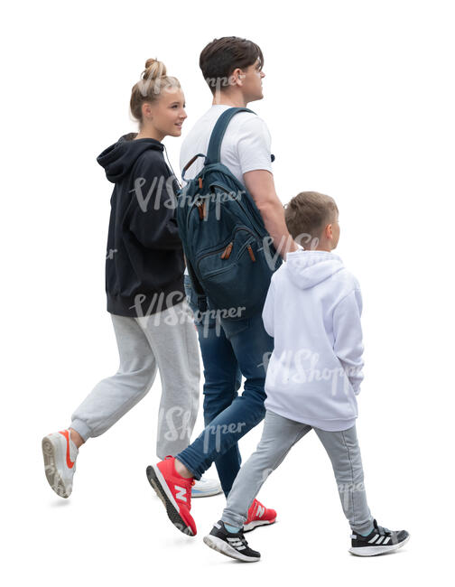man with two kids walking