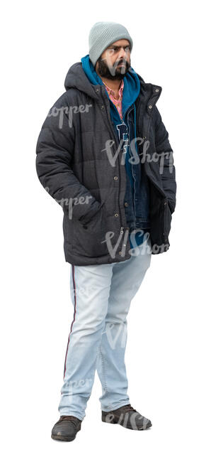 indian man wearing a winter jacket standing