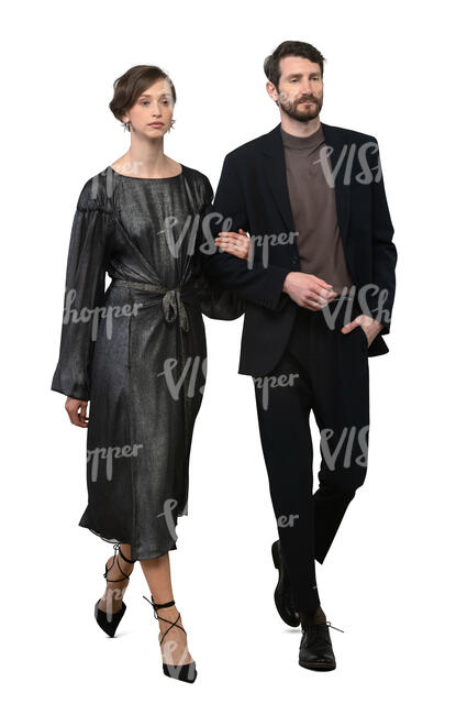woman and man walking arm in arm