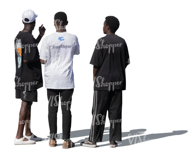 group of three black men standing and talking