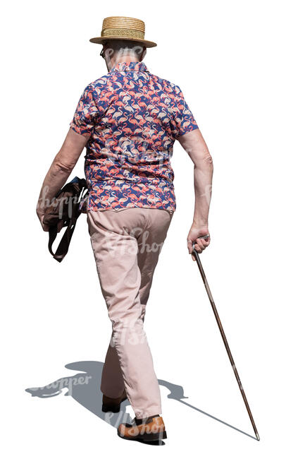 older gentleman with a walking stick walking