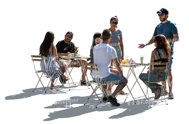 cut out backlit cafe scene with people sitting and standing