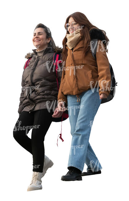 two women walking down the stairs