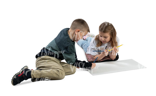 two kids drawing on the floor