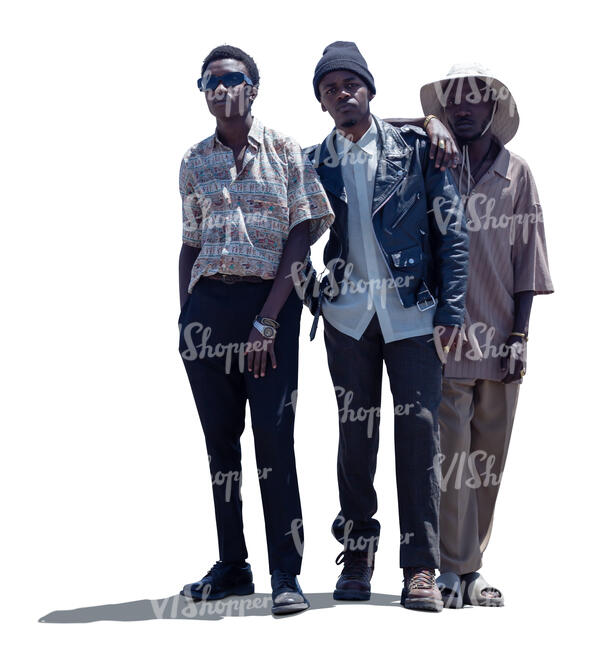 cut out group of backlit black men standing together