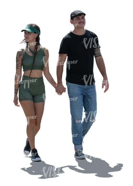cut out backlit latino couple walking hand in hand