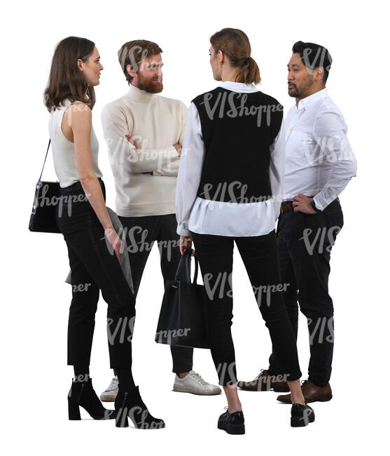 cut out group of four people standing and talking