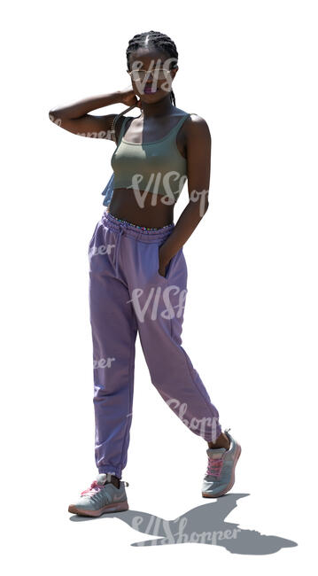 backlit black woman walking