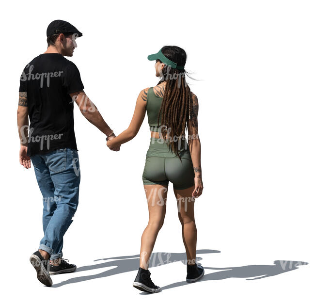 cut out latino couple walking hand in hand