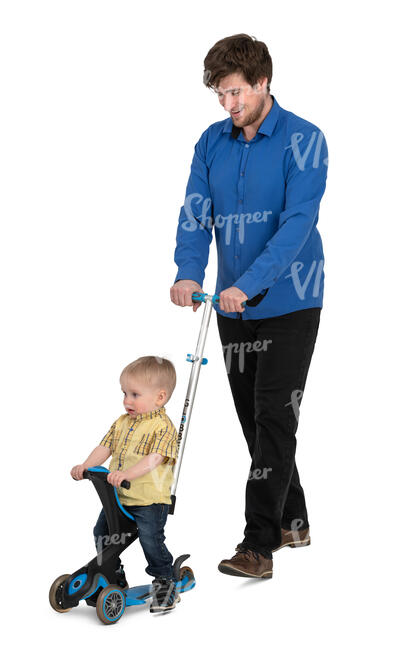 man pushing a baby scooter