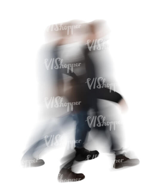 two motion blur men walking seen from above