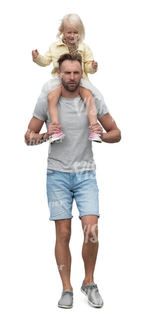 father carrying his daughter on his shoulders