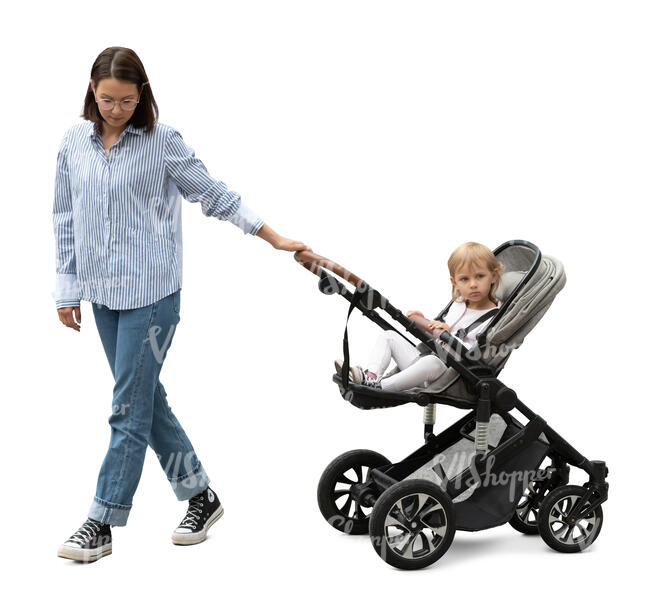 woman with a stroller walking